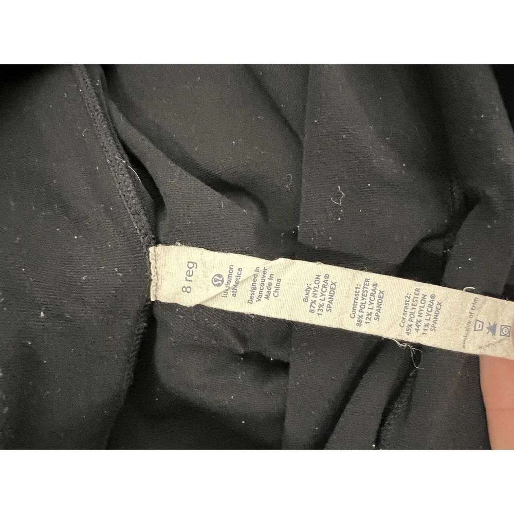 Lululemon Wide Leg Pant Size 8R‎ Black W/ Blue Print Waist Band Legging Flare